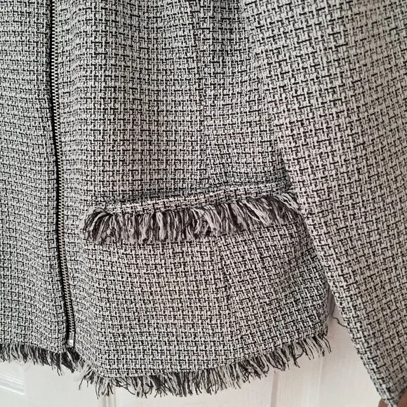 DKNY Women's Business Plus size Fringe Trim Tweed style zipper blazer size 16 - Picture 6 of 9
